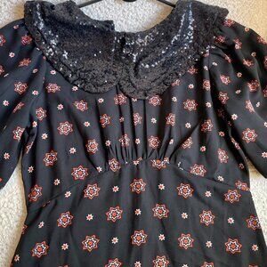 River Island Black Floral Sequin Collar Midi Dress